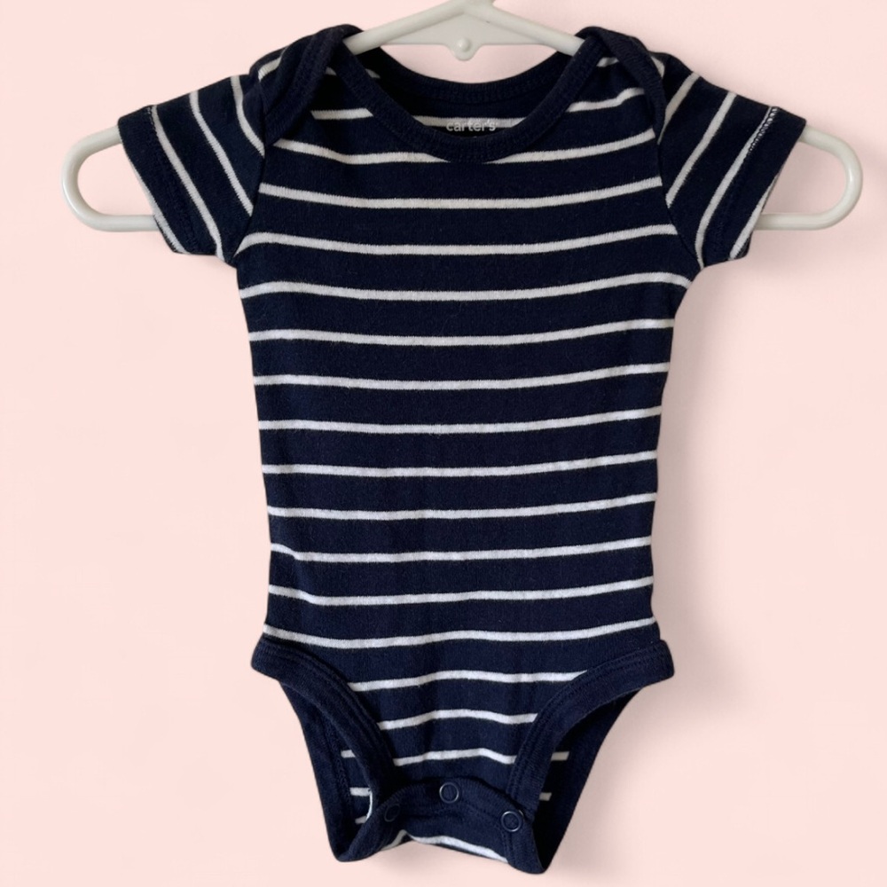 Carter’s Newborn Navy Blue White Striped Short Sleeve One Piece Bodysuit Onesie